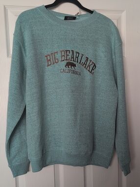 Big Bear Lake Knit Crewneck Sweater - Aqua NWT Large